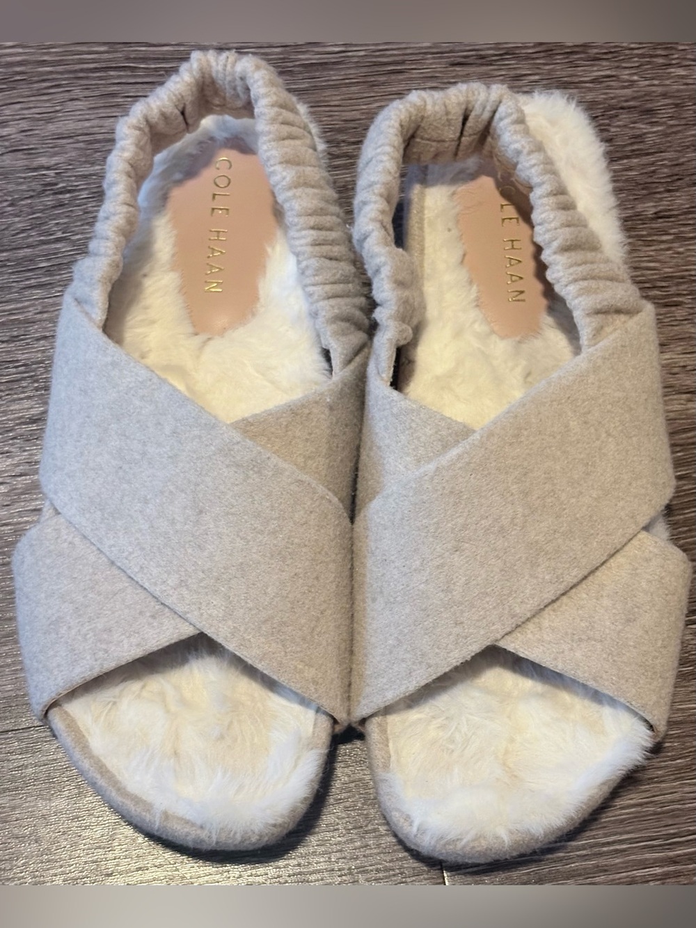 Cole Haan Women's Mojave Beige Faux Fur Crisscross Sandals Size 8 1/2 New No Box